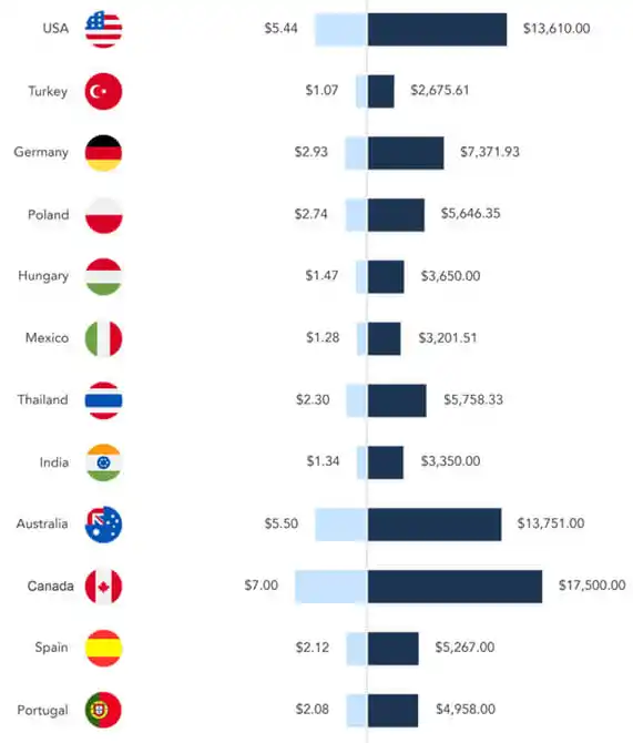 Hair Transplant Graft Costs by Country
